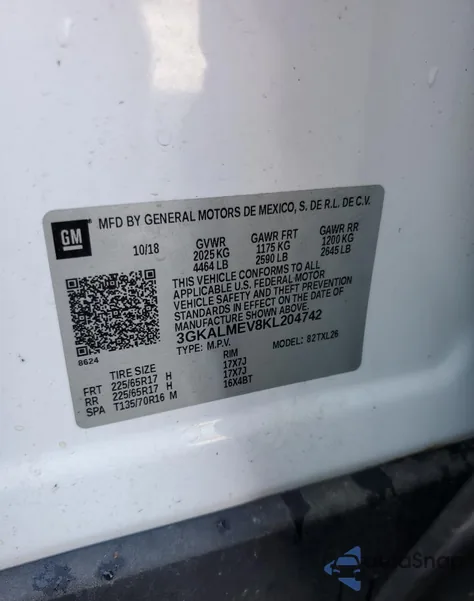 2019 GMC Terrain Sle z USA, uszkodzony, nr VIN 3GKALMEV8KL204742